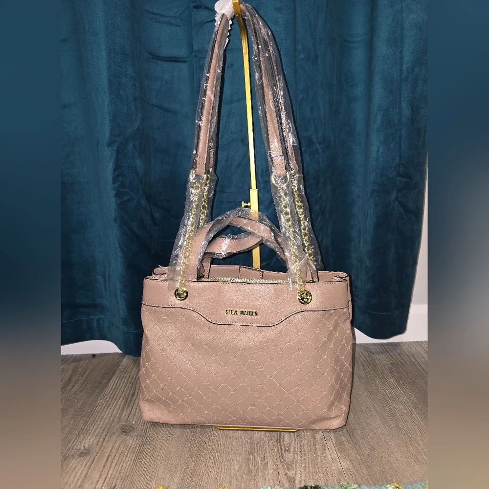 Steve Madden Bliza Tan Quilted Women's Purse Multi Handles Strap Options